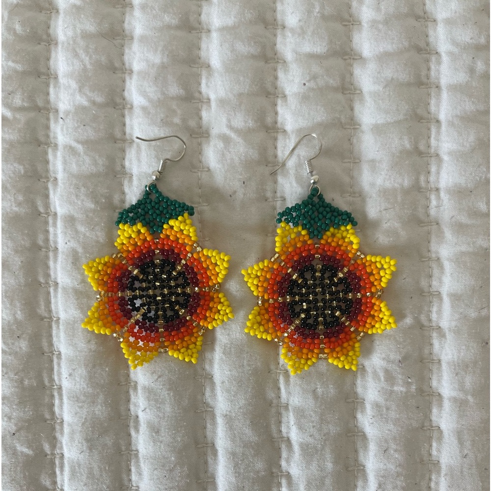Beaded Sunflower Earrings